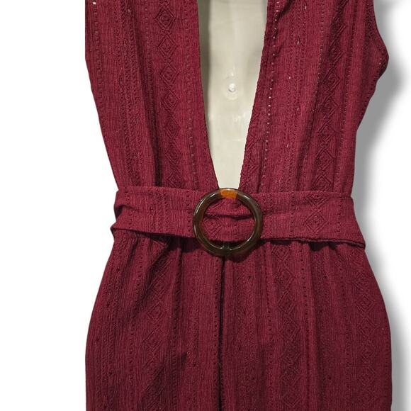Max + Ash Burgundy Sleeveless Button-Back Lined Jumpsuit with Women’s Medium - Picture 5 of 9